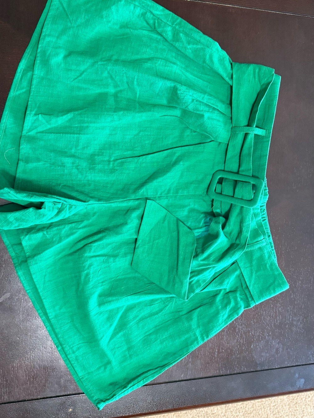 NEW SHEIN Vibrant Emerald Elastic-Waist Linen Shorts